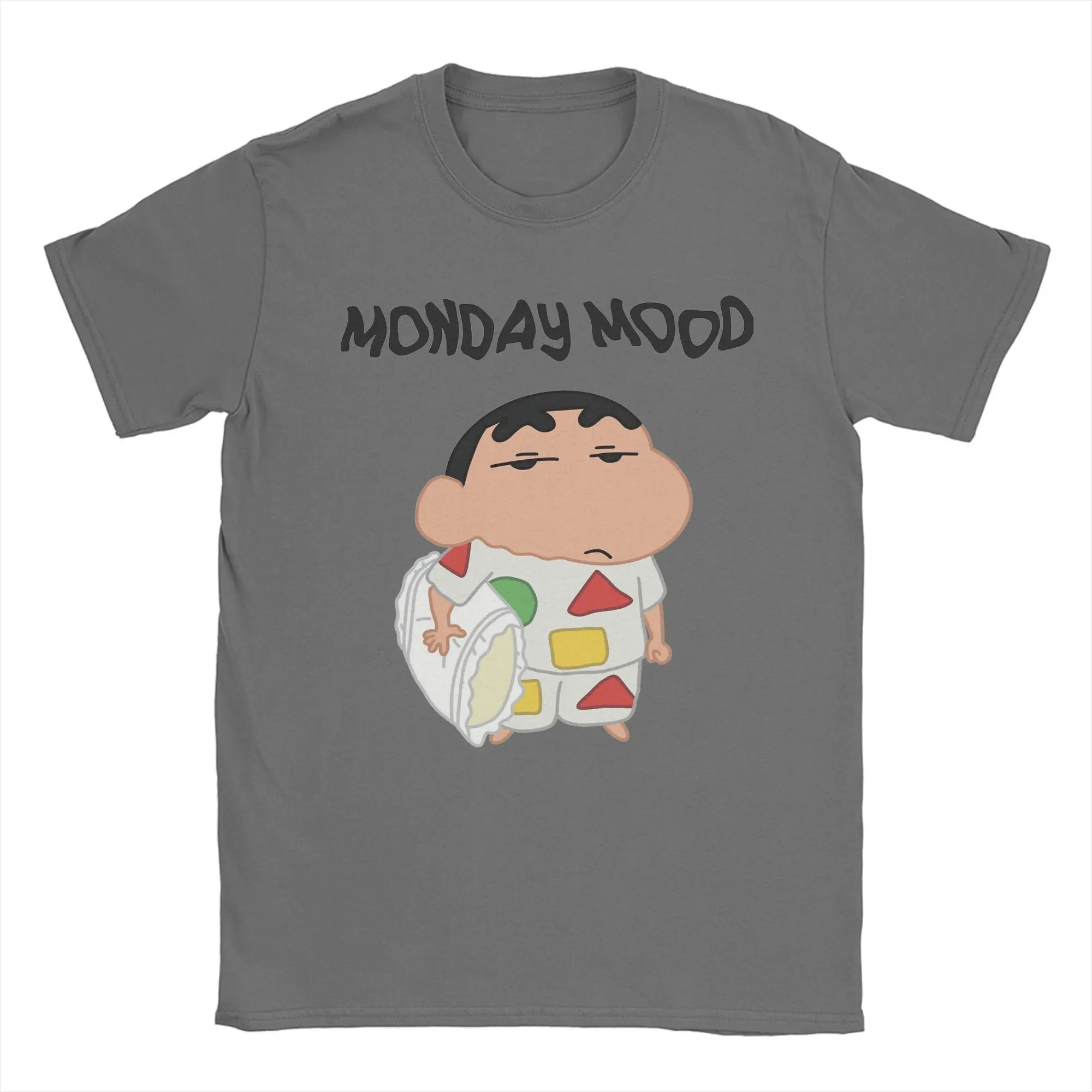 Men T-Shirts Monday mood Crayons Shin-chans Novelty Pure Cotton Tee Shirt Short Sleeve  T Shirt Round Collar Tops Gift Idea