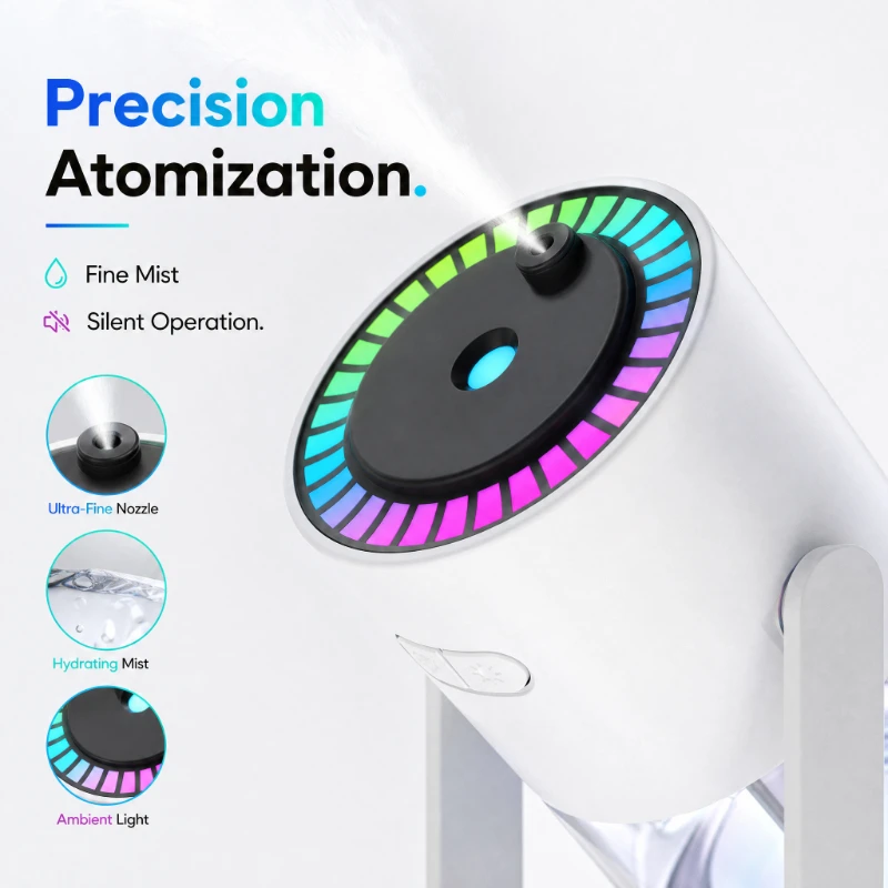 360° Rotatable Humidifier Mini USB Ultrasonic Humidifier RGB Color Atmosphere Light Car Desktop Portable Mist Maker