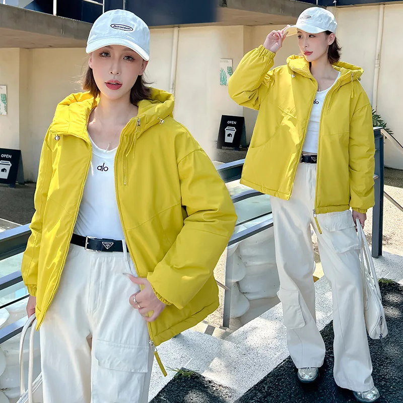 

Stylish Winter Women Quilted Jacket Spliced Zipper Fly Pockets Hooded Lady's Windbreaker Korean-style Thermal Coat For Female