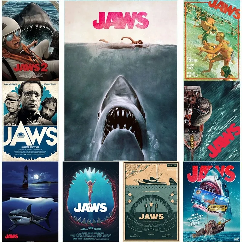 Classic Movie jaws Posters Canvas Painting Shark Decorative Wall Art For Room Bar Cafe Home Decoration