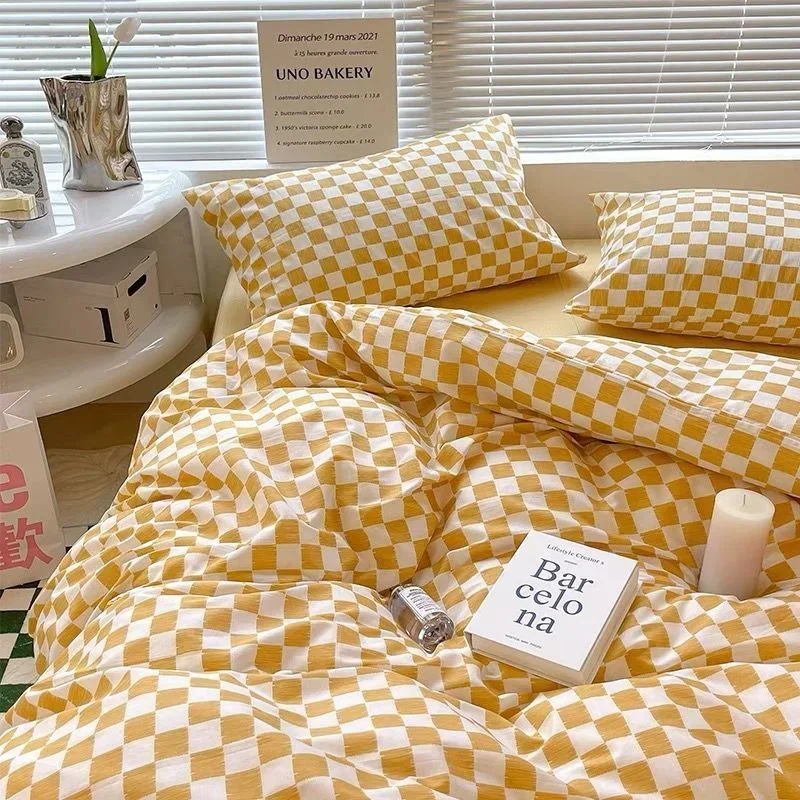 Nordic Blue Chessboard Bedding Set Fashion Lattice Duvet Cover Twin Full Queen King Size Bed Flat Sheet Pillowcase Girls Women