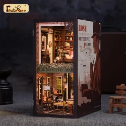 CUTEBEE Detective Book Nook 3D Puzzle Kit with Touch Light Dust Cover Bookshelf Insert Model Toy Gift Idea Rose Detective Agency