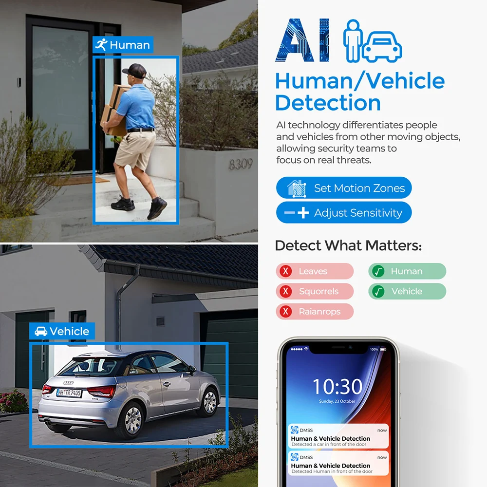 8MP 4K PoE IP Camera Outdoor Security Camera AI Human & Vehicle Detect Smart Dual Light Full Color Night Vision Two-Way Talk