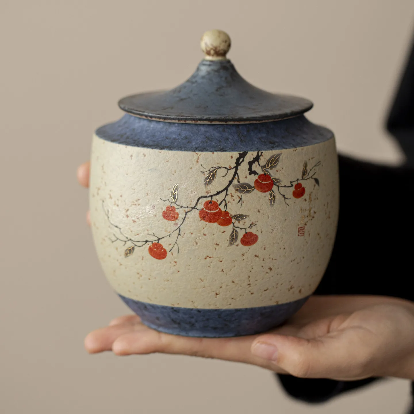Large‑capacity Blue‑and‑White Tea Canister Rust‑Red Base Airtight Ceramic Jar Green Tea Black Tea Moisture‑proof Holiday Gift