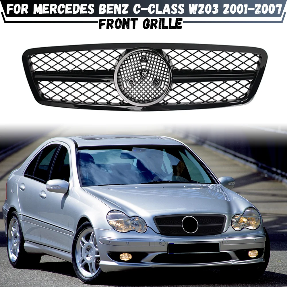 

Front Bumper Grille For Mercedes Benz C Class W203 2001-2007 C200 C240 C280 Chrome Black Style Racing Grilles