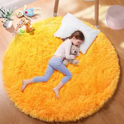 Soft Orange Round Rug Circle Rugs Fluffy Carpets and Shaggy Rugs Small Teepee Furry Mat Comfy Reading Rug for Kids Nursery Room