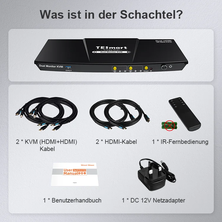 TESmart-interruptor KVM de Monitor Dual, dispositivo con 2 modos de visualización, emulador EDID, 2 puertos, 2x2 HDMI, compatible con puerto USB 3,0, 4K60HZ