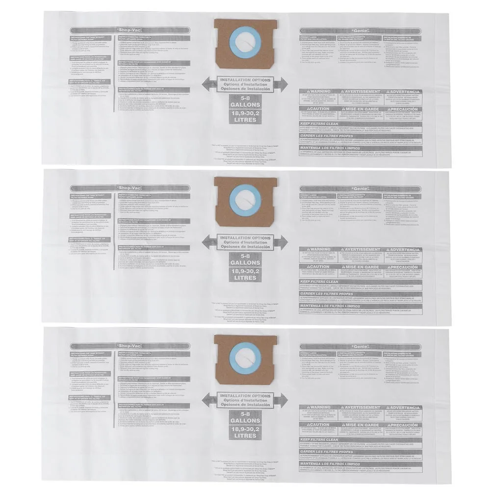 3PCS HEPA Dust Bags for Shop-Vac 90661 & 906-61 Vacuum Cleaner Replacement Filter Bags Anti-Leak with Micro Filter System