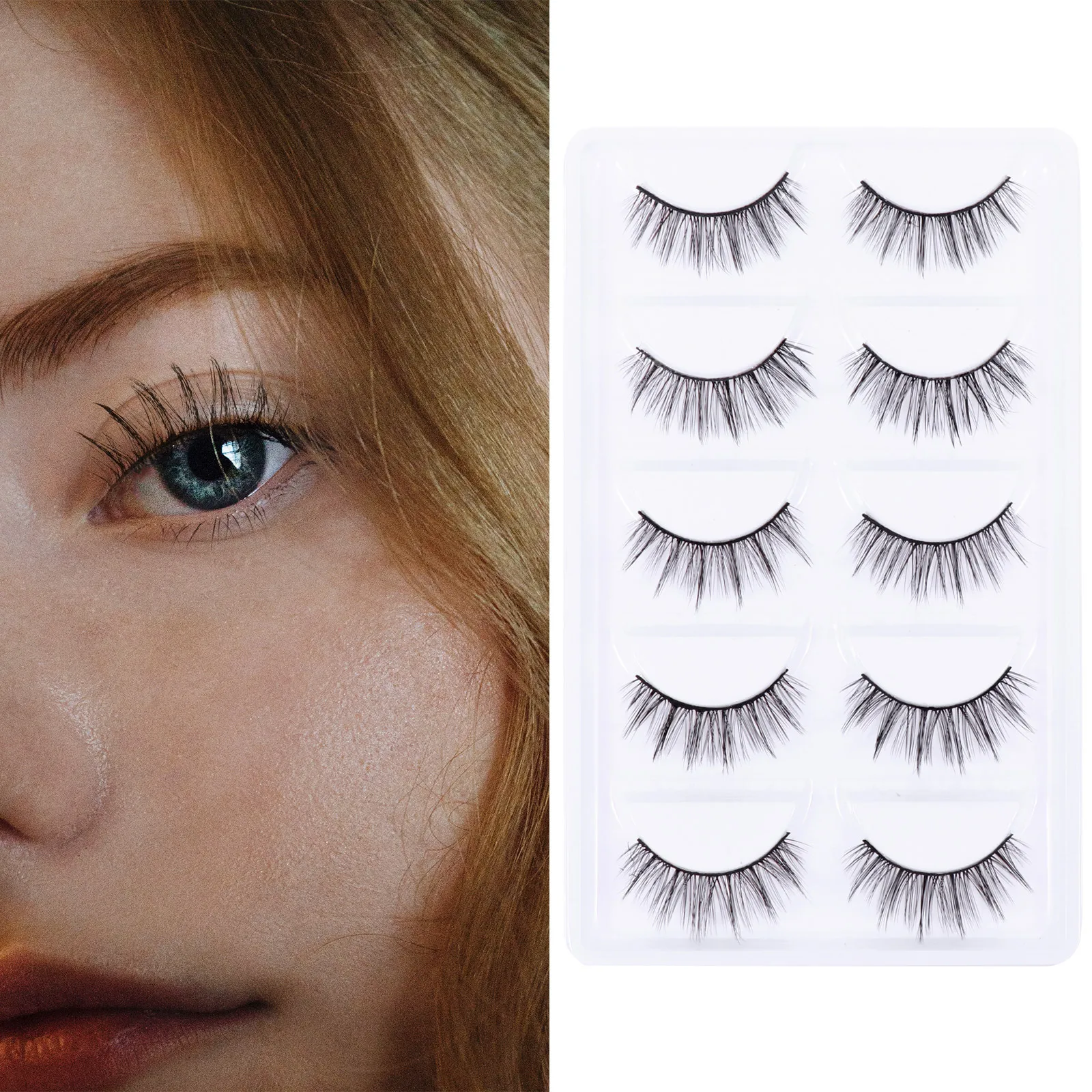 

5Pairs False Eyelashes Handmade Hair Natural Cross Thick Long Voluminous Eye Lashes Tool Chic Daily Makeup