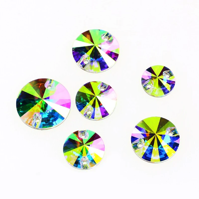 K9 quality Crystal AB Flat Back sew on crystal,rivolis round circles shape non hotfix rhinestones with two holes