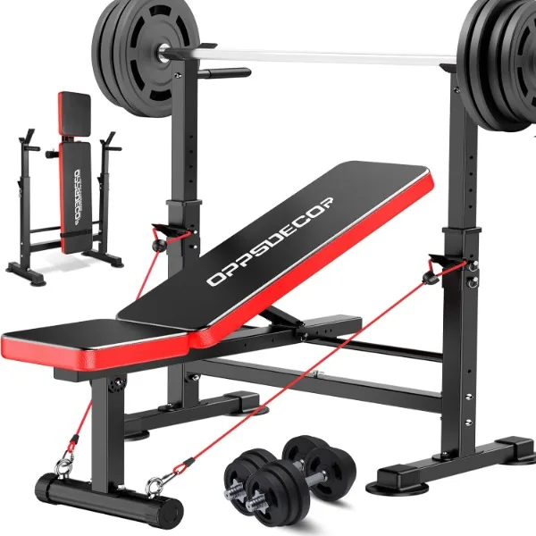 

OPPSDECOR 600lbs 6 in 1 Weight Bench Set with Squat Rack Adjustable Workout Bench with Leg Developer Preacher