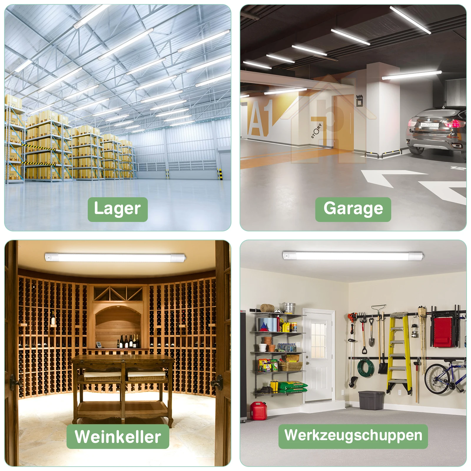 2/4 Stück 45 W LED-Nassraumleuchten mit Bewegungssensor, 4000 K, 150 cm, IP66 verknübbare Deckenröhrenlampe für Büro, Garage, Flur – Detail 5
