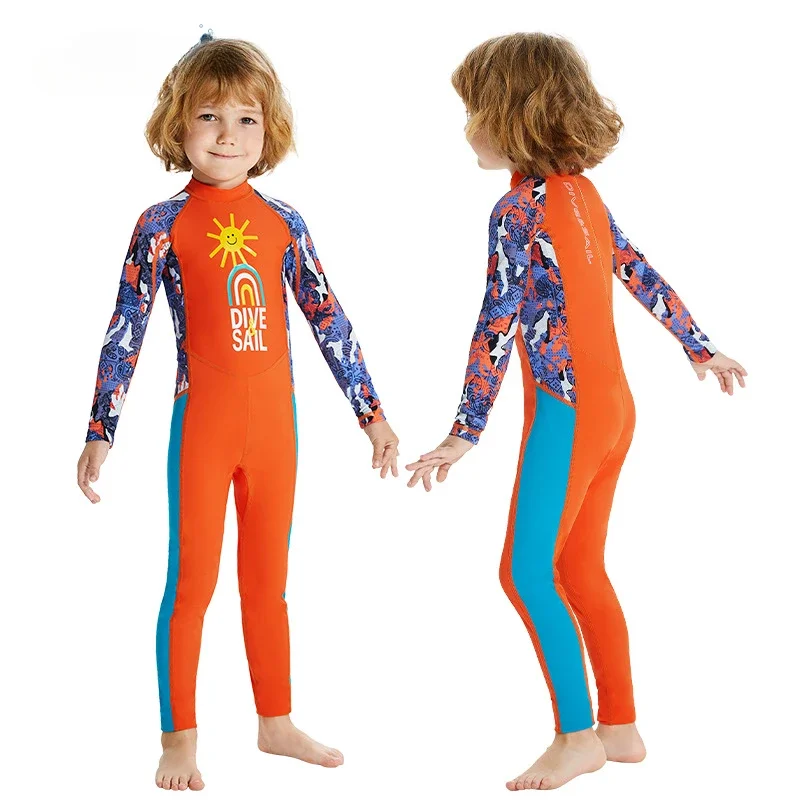 DIVE&SAIL Kid's Wetsuits Full Body Long Sleeves UV Protection Swimming Suit for Outdoor Surfing and Snorkeling