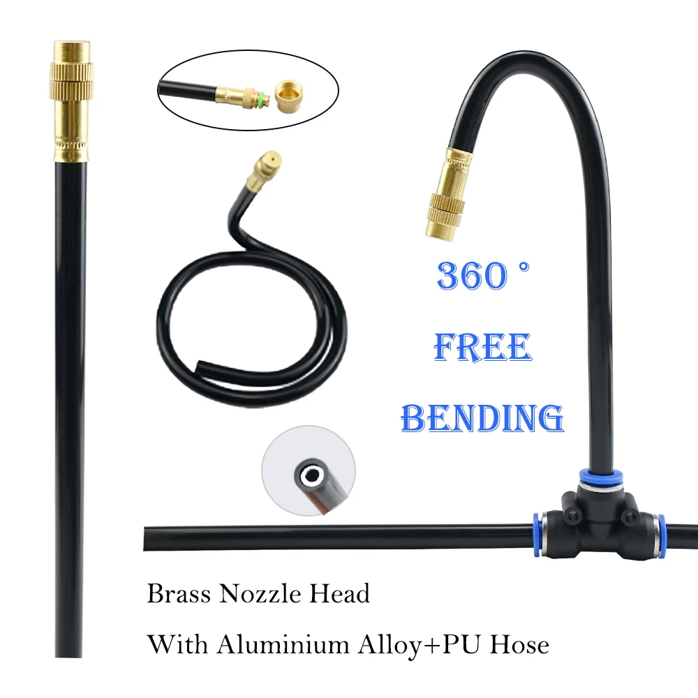 20/30/50cm 360° Free-bend Misting Nozzle Adjustable Brass Atomization Sprayer Garden Irrigation Watering for 6/8/10/12mm PE Hose