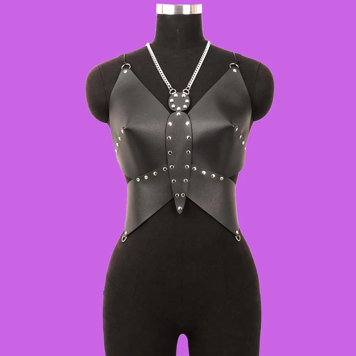 

Women's fashionable black leather butterfly top, tight corset belt, backless holiday outfit, chest strap, restraint strap