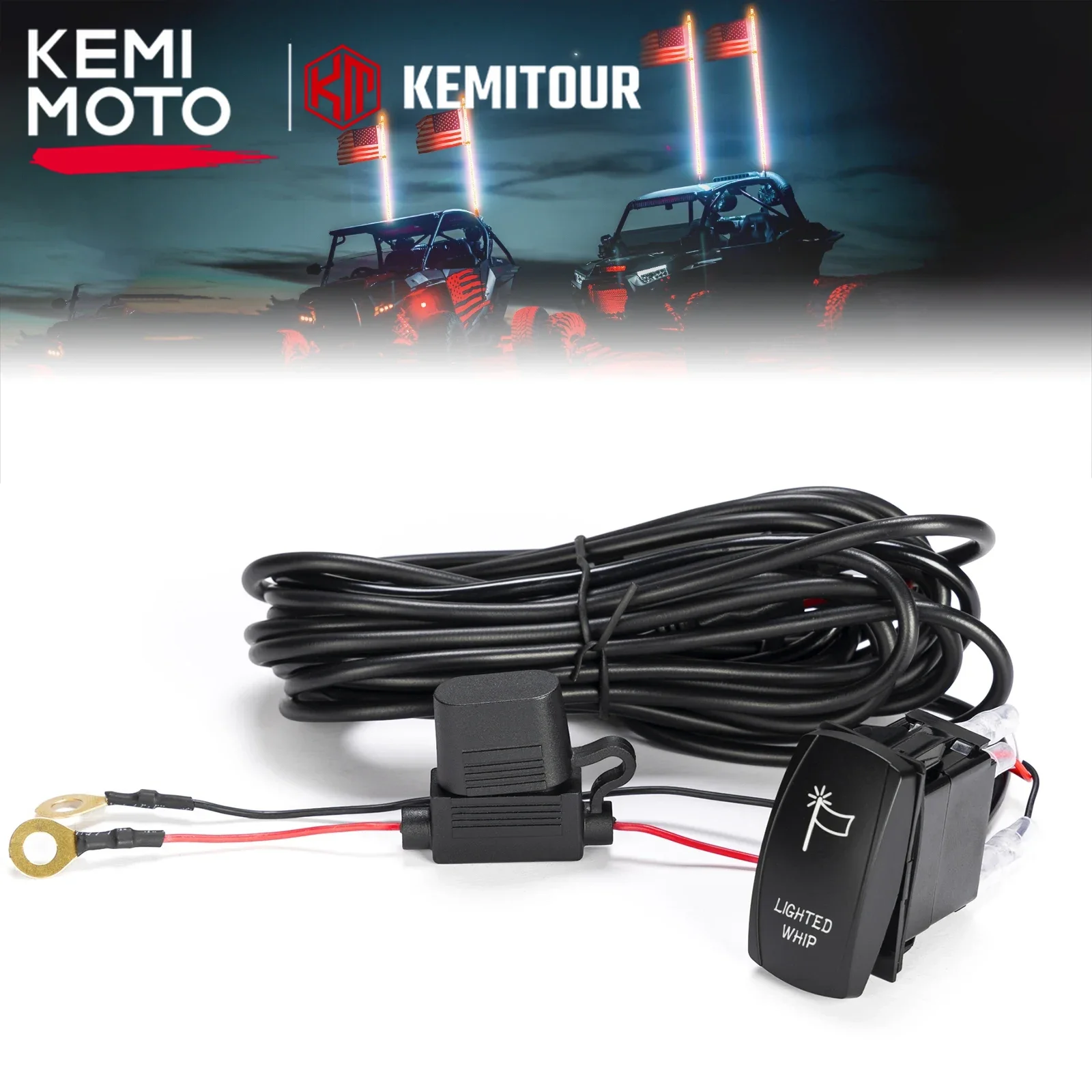 

Whip Lights Rocker Switch with Wiring Harness Kit for 12V Compatible With Polaris RZR For Can-Am Maverick For Cfmoto