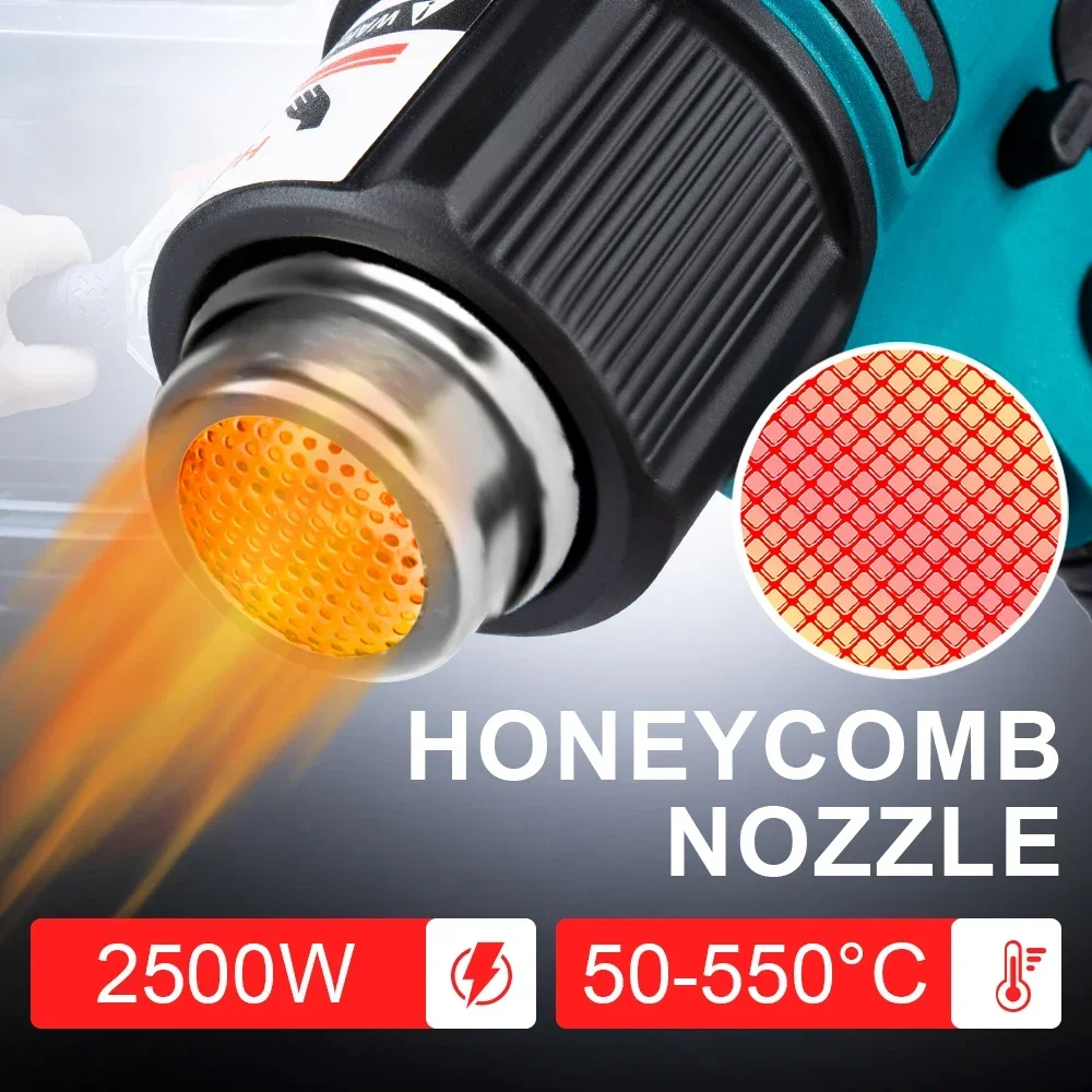 Yofidra 550℃ 2500W Heat Hot Air Gun 2 Gears Wind Speed 6 Gear Optional LED Display Cordless Heat Gun for makita 18V Battery