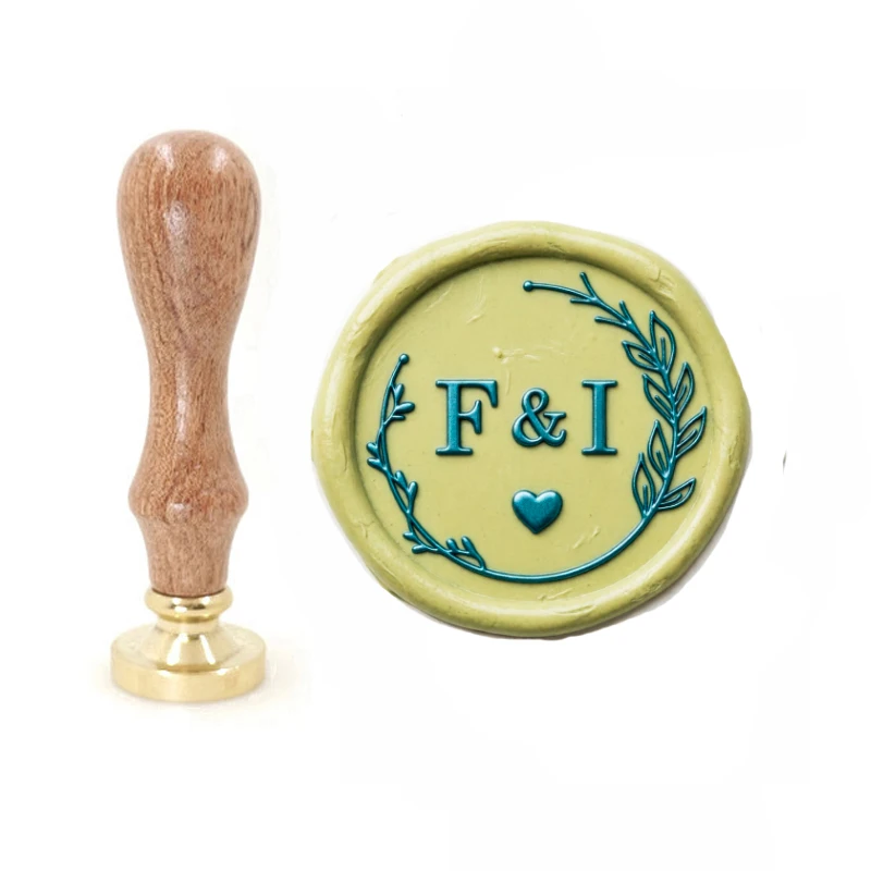 Customized wax seal Stamp Vintage wedding 2 Initials or Names Heart wreath design,Reusable personal stamp Wedding Invitation
