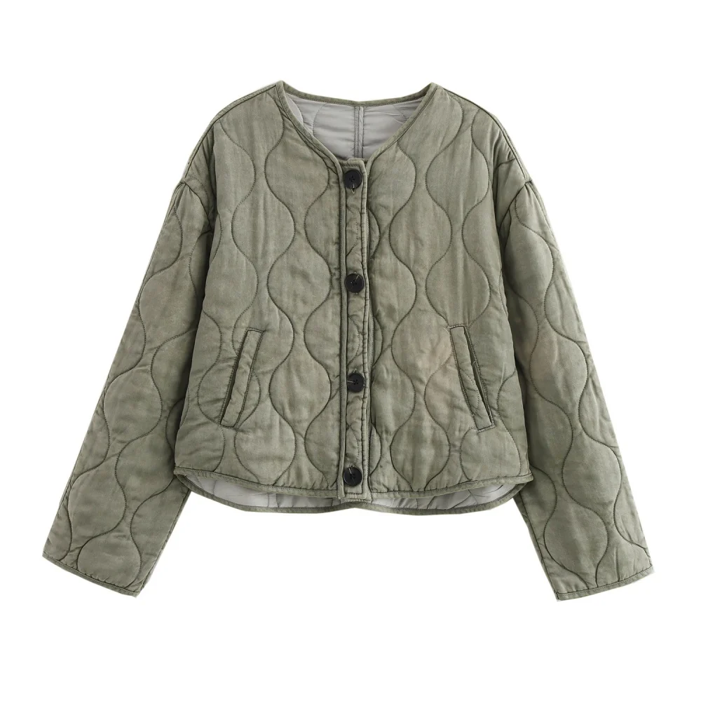 

Женская свободная куртка со швом и круглым вырезом, длинными рукавами, карманом на пуговицах, осенне-зимняя новая теплая хлопковая куртка