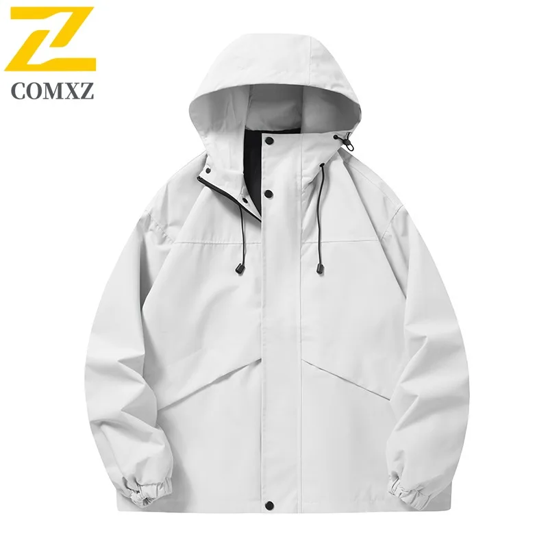 

COMXZ Мужская куртка однотонная уличная рыбалка ветрозащитная прочная куртка для мотоциклистов классический капюшон дорожное легкое осеннее пальто
