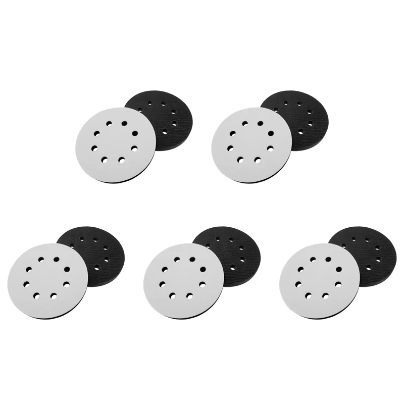 AB35-10PCS 5 بوصة (125 مم) 8 فتحات إسفنجة لينة واجهة الوسادة لمنصات الصنفرة وأقراص الصنفرة بخطاف وحلقة