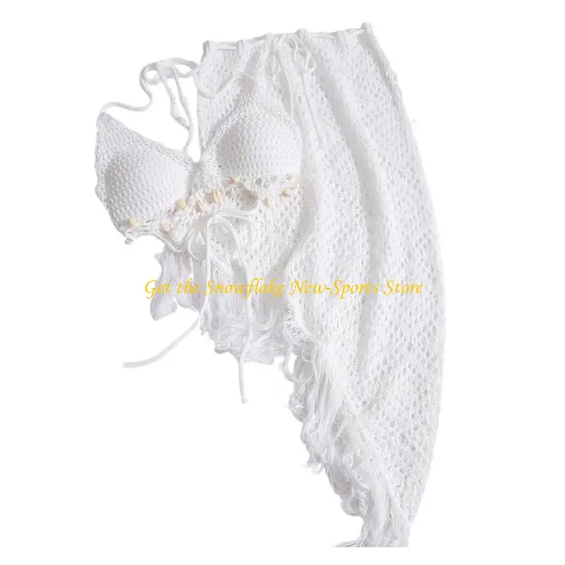 E56D Bohemian Cotton Tankini Top Skirt Set With Embroidery And Fringed Detail