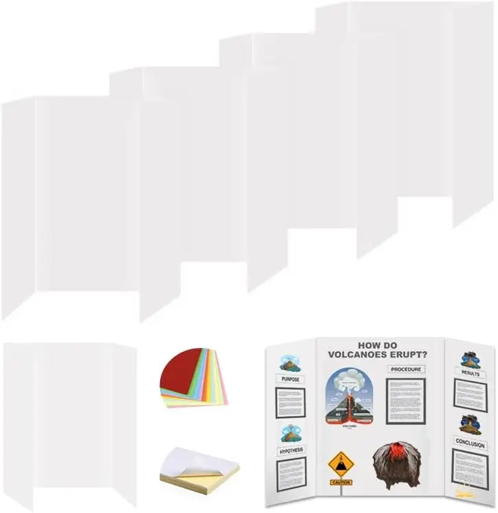 

4 Pcs 26x16.5 inches Trifold Poster Boards with Double Sided Tapes for School Projects and Exhibitions