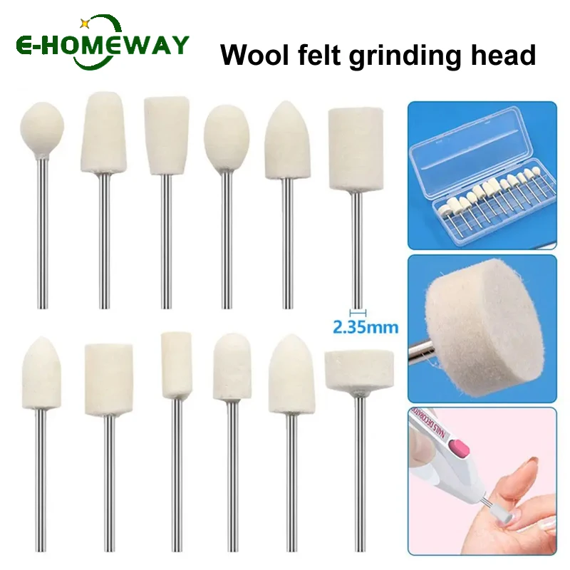 

12 шт./лот Ø3/4/5/6/8/10/12 мм шерстяной фетр для полировки ногтей, шлифовальная головка, полировальные электроинструменты для вращающегося инструмента Dremel, хвостовик 2,35 мм