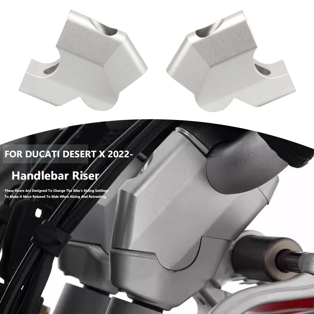 

For DUCATI DESERT X DesertX Desert X 2022 2023 Aluminium Motorcycle Handlebar Riser Drag Handle Bar Clamp Extend Adapter Silver