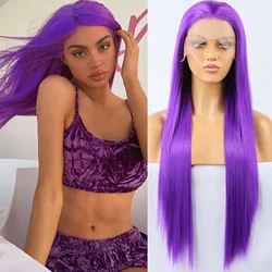 Purple Wig Straight Synthetic Lace Front Wig Long Hair Wig Glueless Wigs Ready to Wear Dark Purple Lace Frontal Wigs for Women