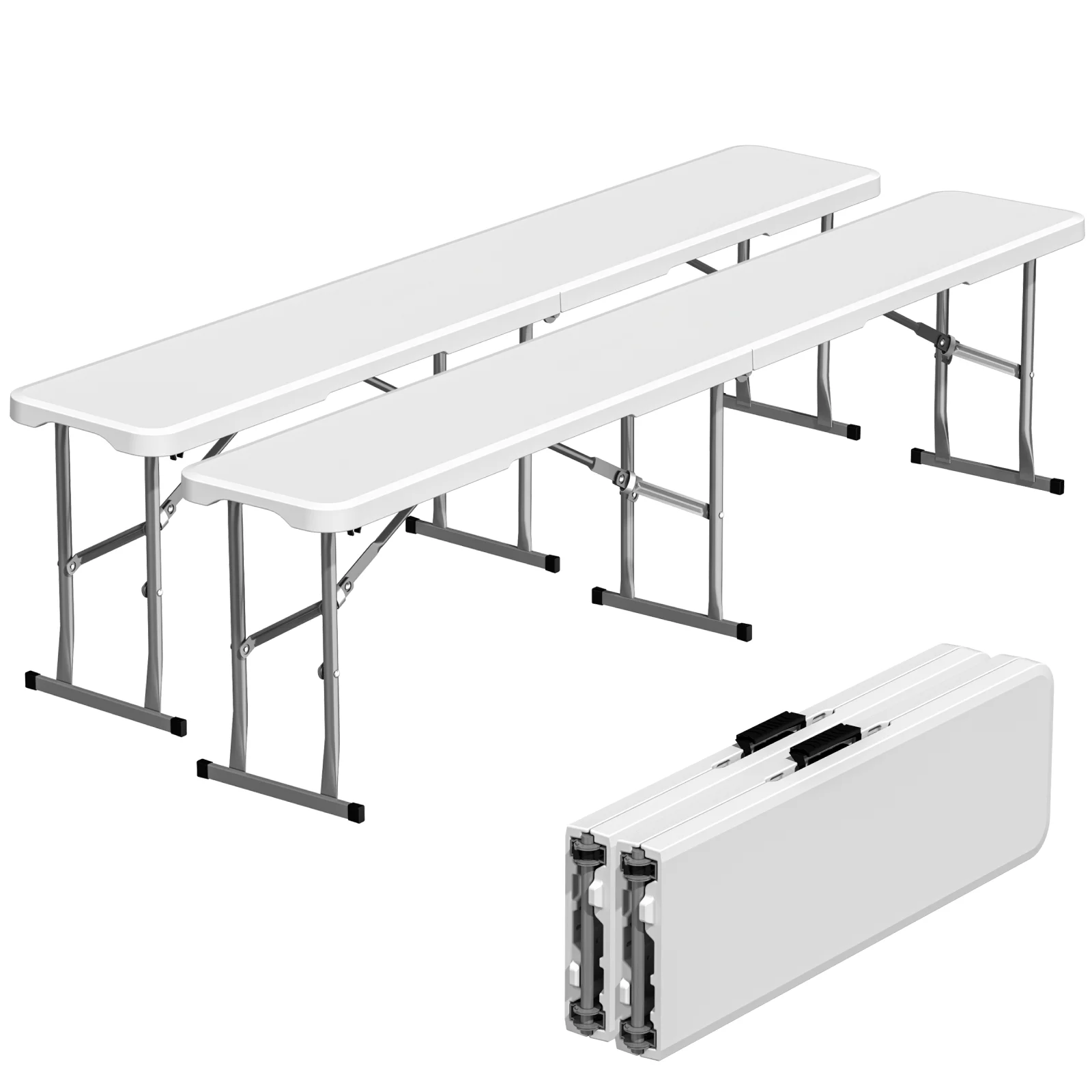 6FT Folding Bench 2 Pack, Portable Plastic Folding Bench Seat with Carry Handle & Lock, Indoor Outdoor Bench for Picnic, Camping, Dining