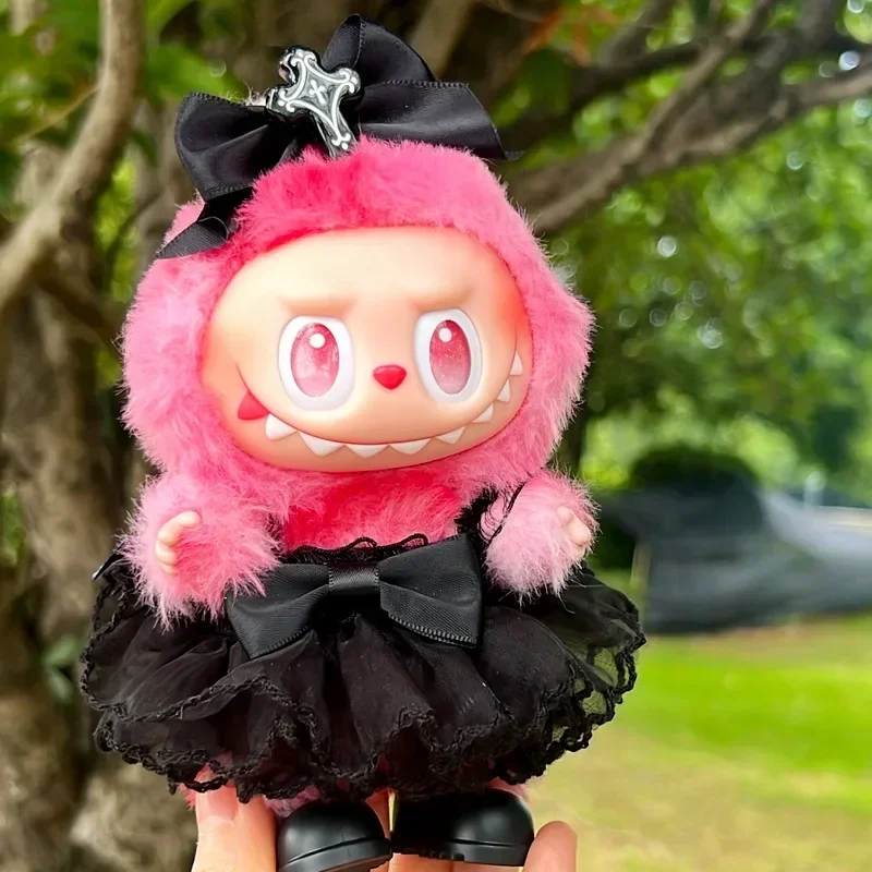 2026 novo para 15/17cm labubu vinil boneca de pelúcia roupas labubu pingente sorte roxo arco vestido labubu v1/v2/v3 roupas acessórios