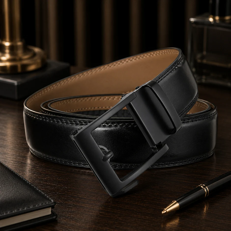2026 Mens Fashion Brown Belt Automatic Buckle Adjustable Genuine Leather Belts for Business Suit Casual Wear Premium Quality B27