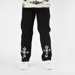 Fitnaeu Y2k Hip Hop High Street Harajuku Style pantaloni Jeans dritti neri da uomo 2023 autunno e inverno nuovo