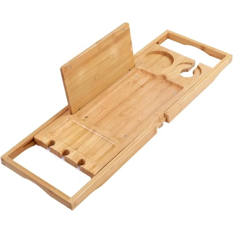 

Hot Sale.Bamboo Bathtub Caddy Tray Bath Tray for Tub, Adjustable Bathroom Bathtub Organizer with Book Tablet Wine Glass Cup Towe