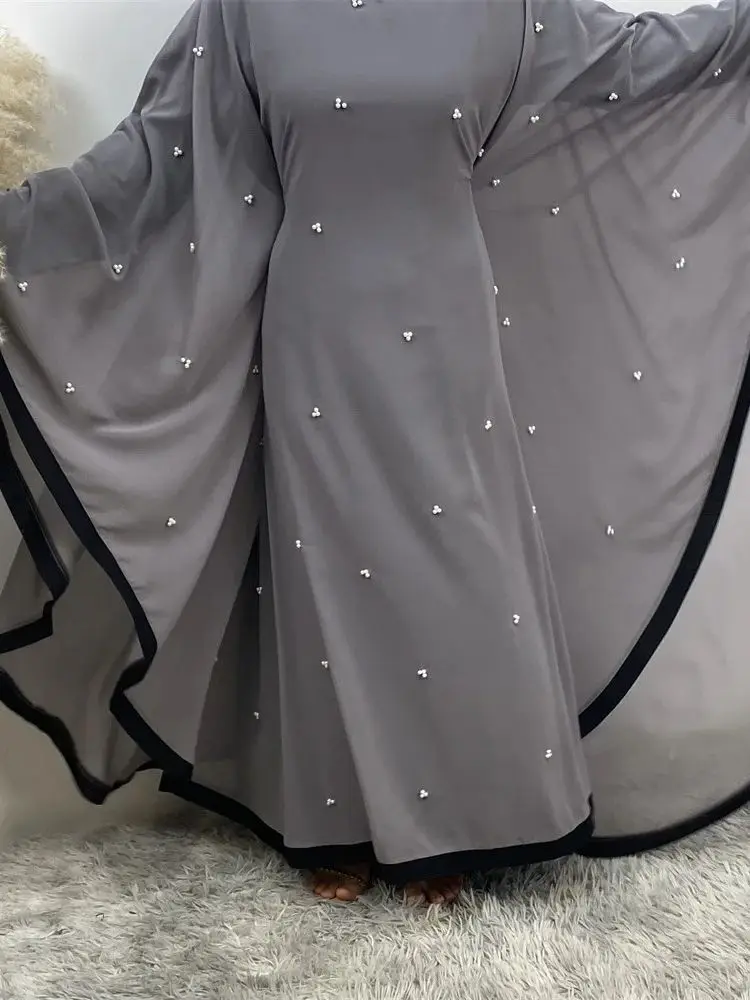 Fashion Pearl beading muslim dress Oversized Robe abaya syari female full length Muslim abaya Worship Service abayas wy1988