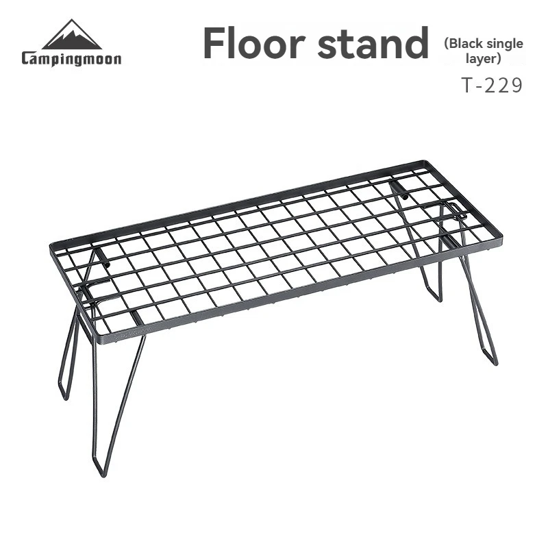 CAMPINGMOON T-229 Outdoor Folding Floor Stand Camping Black Single Layer Storage Rack Stackable