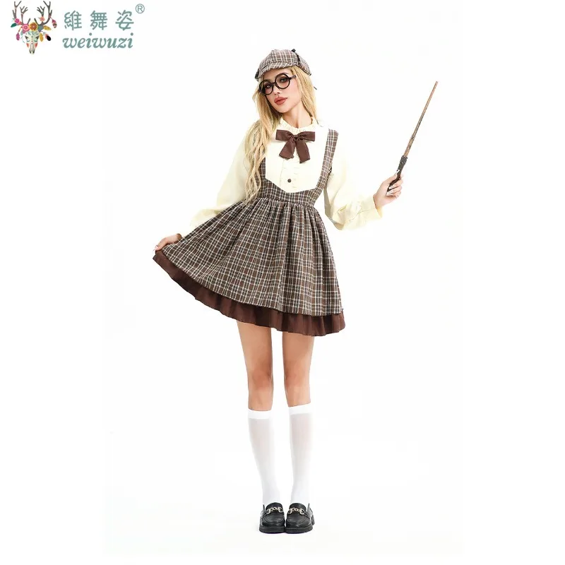 Halloween Costume Adult Female Detective Cosplay Costume British High Collar Long Sleeve Dress Game Reasoning Party Fancy Outfit view 5