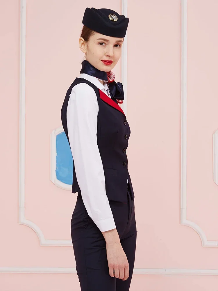 New Spring Summer Flight Aviation Qantas Stewardess Waiter\'s Professional Work Clothes Vest Suit Trousers Worker Uniform