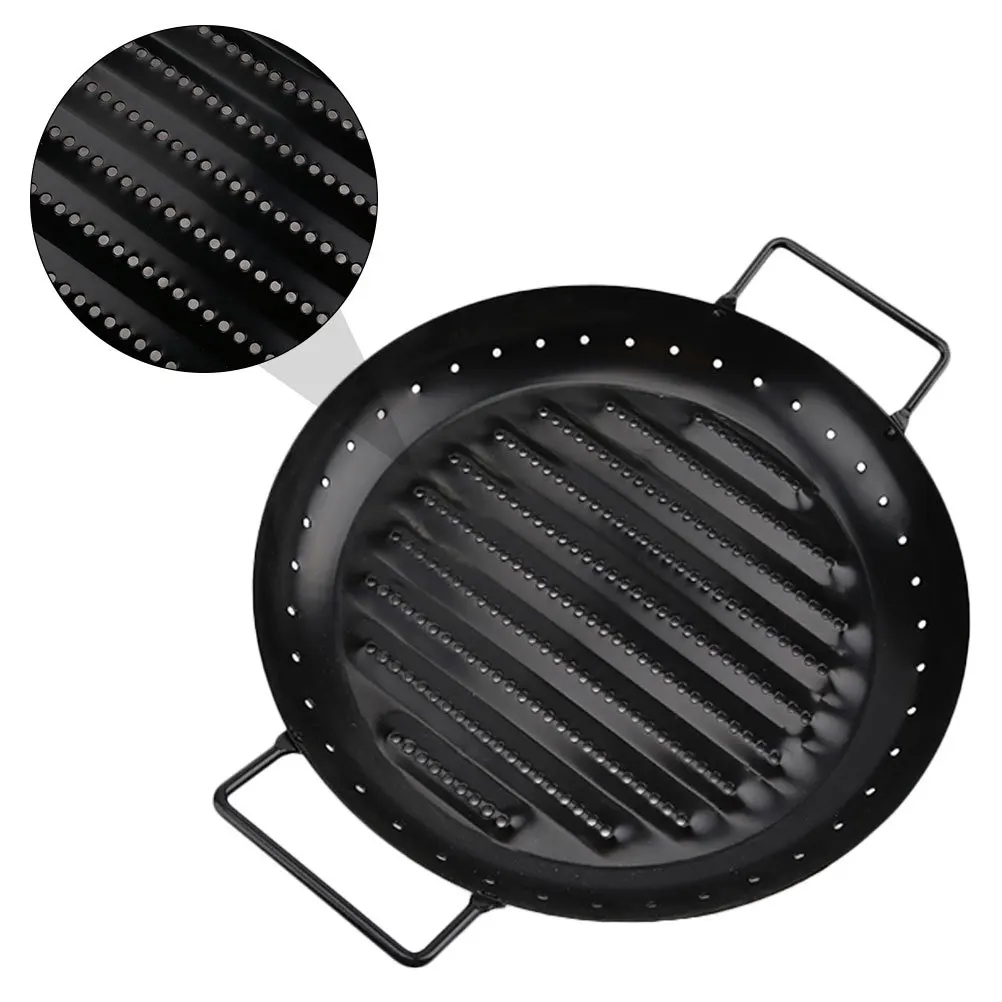 

1 шт. круглая сковорода для гриля из углеродистой стали с антипригарным покрытием, противень для домашнего барбекю, для жарки на открытом воздухе, прочная тарелка для барбекю, инструмент для кемпинга