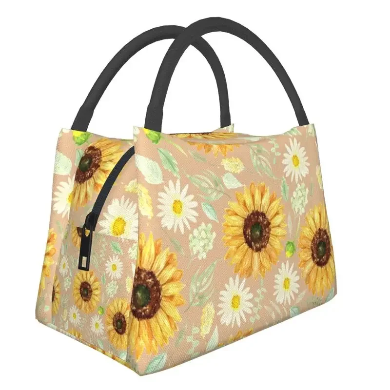 

Sunflowers And Daisies Insulated Lunch Bags for Floral Flower Portable Cooler Thermal Food Lunch Box Outdoor Camping Travel