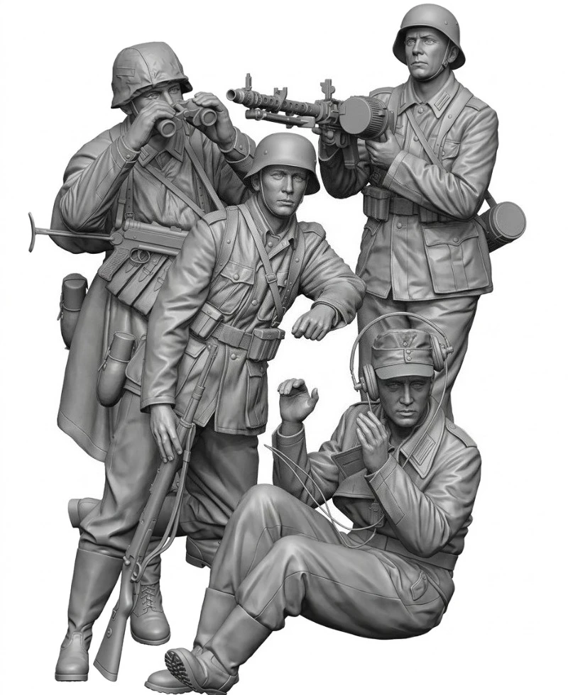 

1/16 Scale Diecast Resin Model Kit German Half Track Crew 4 Figures Need To Be Assembled and Colored By Themselves