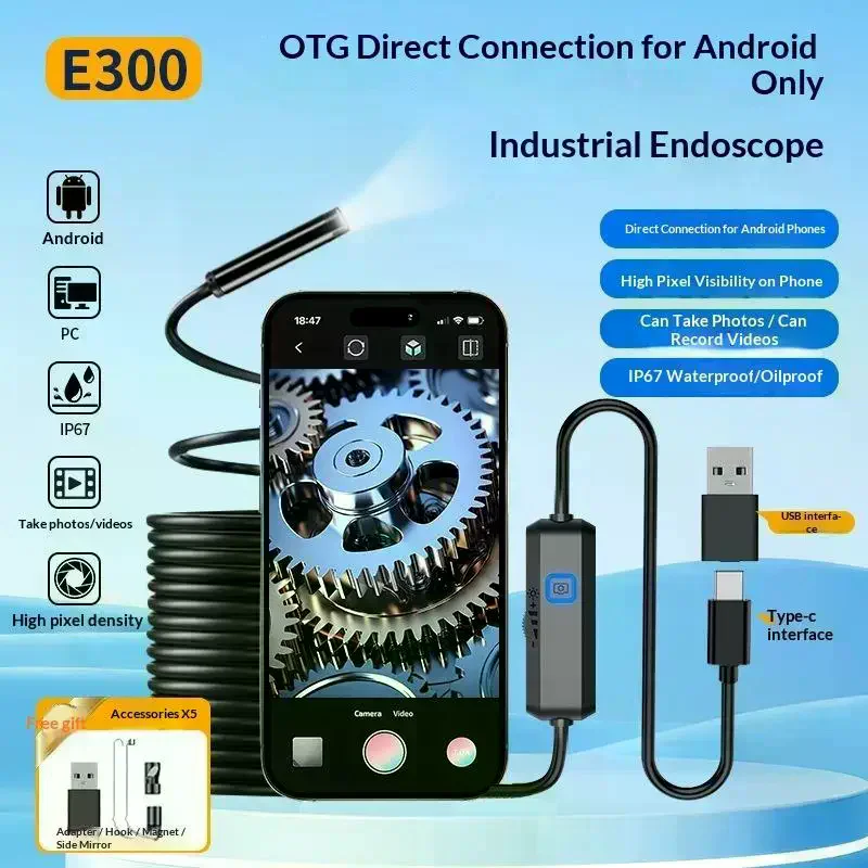 Industrail Endoscope Micro USB Single Dual Camera For Android Phones Waterproof Probe LED Car Inspection Borescope Type-C
