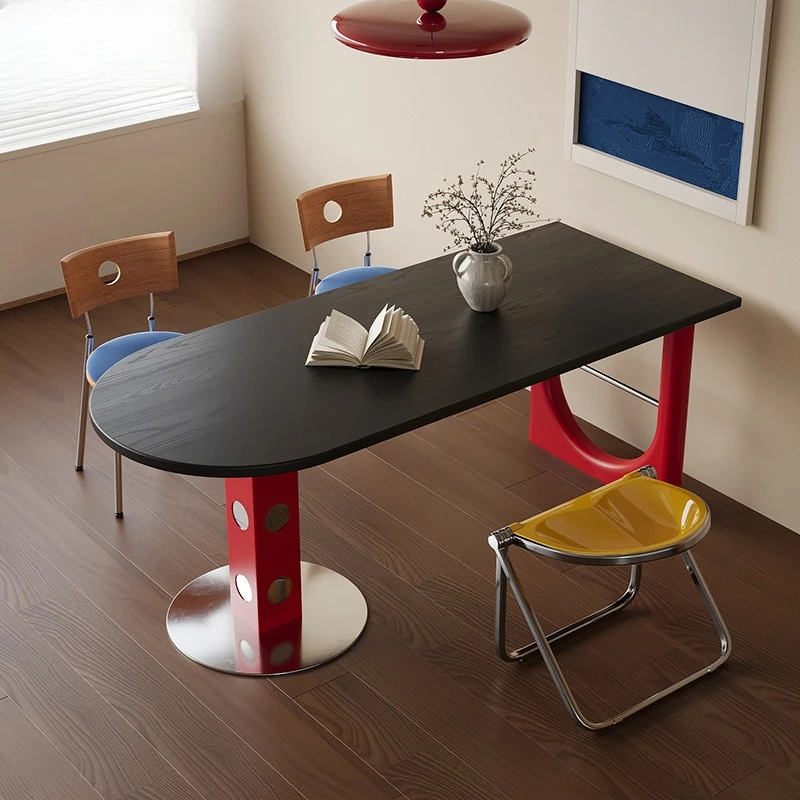 Solid wood dining table and chair set of color matching semi-round table small apartment