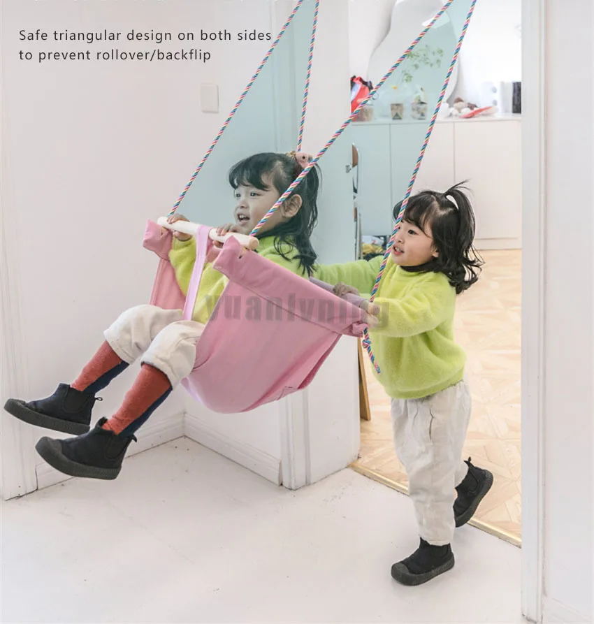 Columpio portátil para niños, silla suspendida de techo con cojín de asiento, hamaca con cinturón de seguridad para bebés