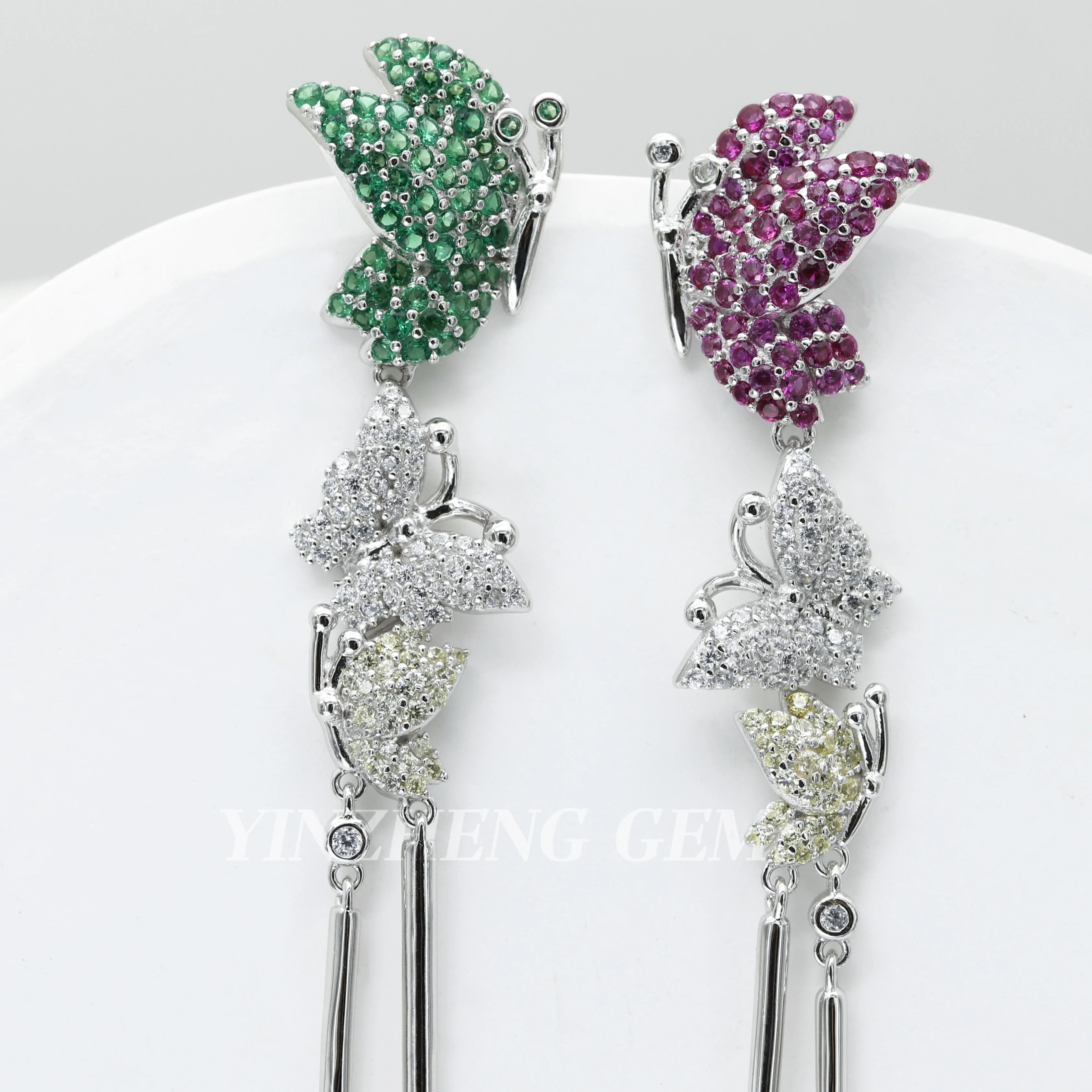

New Product 925 silver Butterfly Style lab grown ruby lab grown zambia lab grown sapphire Earrings for women