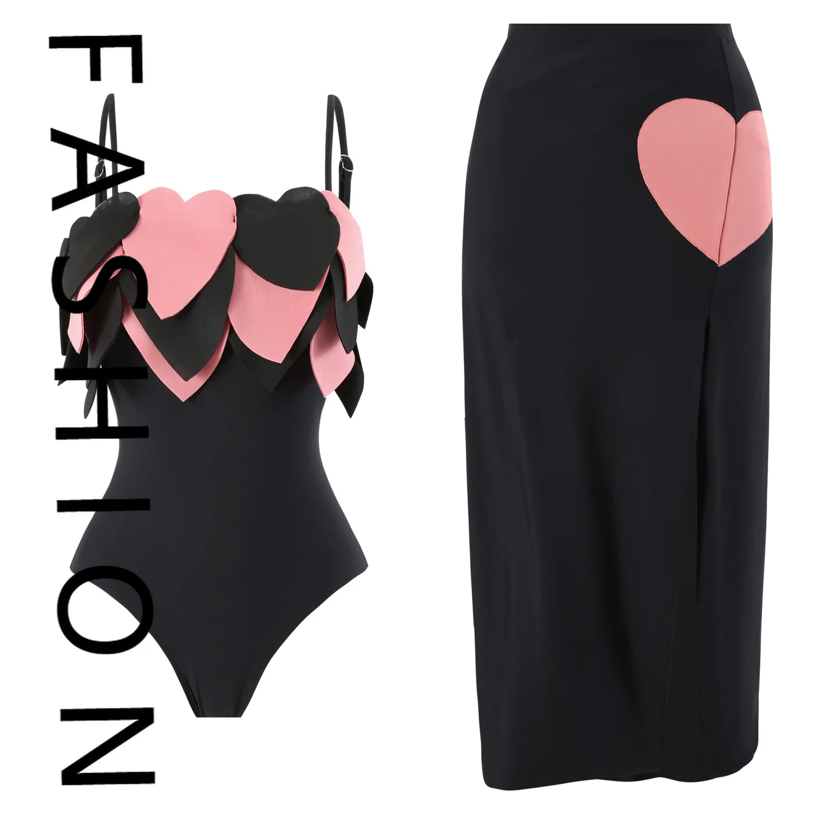 

2025 new sexy bikini one-piece swimsuit mesh skirt wrap skirt love fashion swimsuit beach gathering conservative belly cover