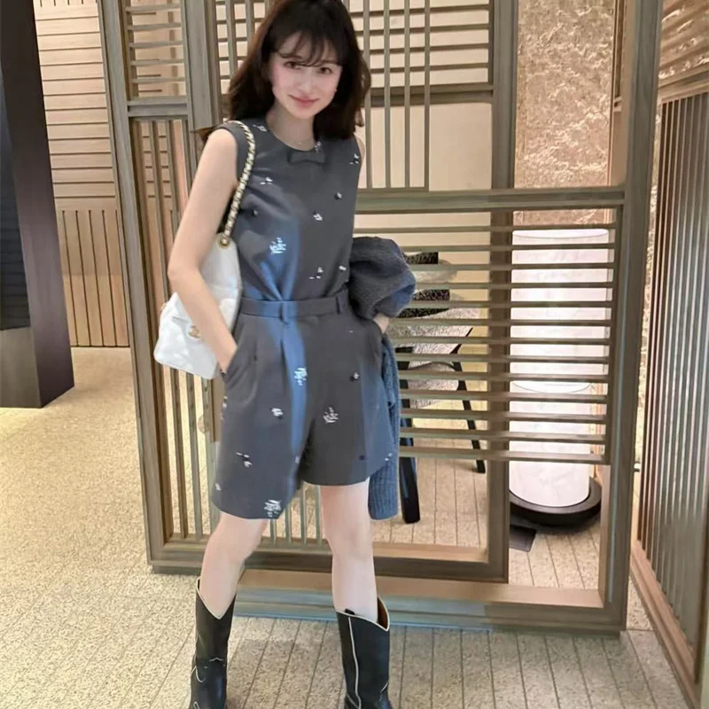 Classic Embroidered Vest Top Set Japanese Style Retro Garden Series Women's Outerwear Loose Fit Floral Print Casual Wear