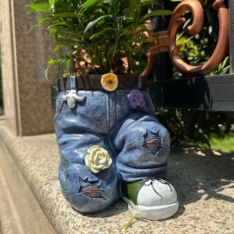 

Jeans Resin Flowerpot Art Courtyard Decoration Flower Pots Succulents Resin Handicrafts Ornaments Garden Planting Creative Pot