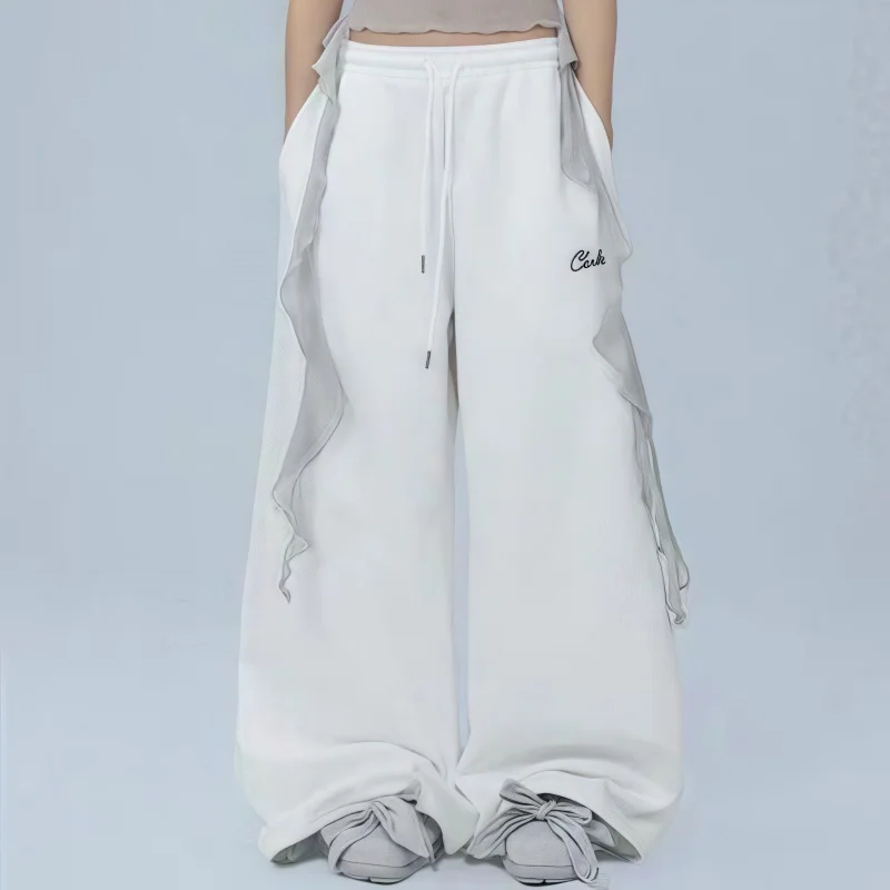 

Retro Wide Leg Pants High Waisted Drawstring Loose Fit Spicy Girl Style Women's Sports Pants Hip Hop Streetwear Jogging Trousers